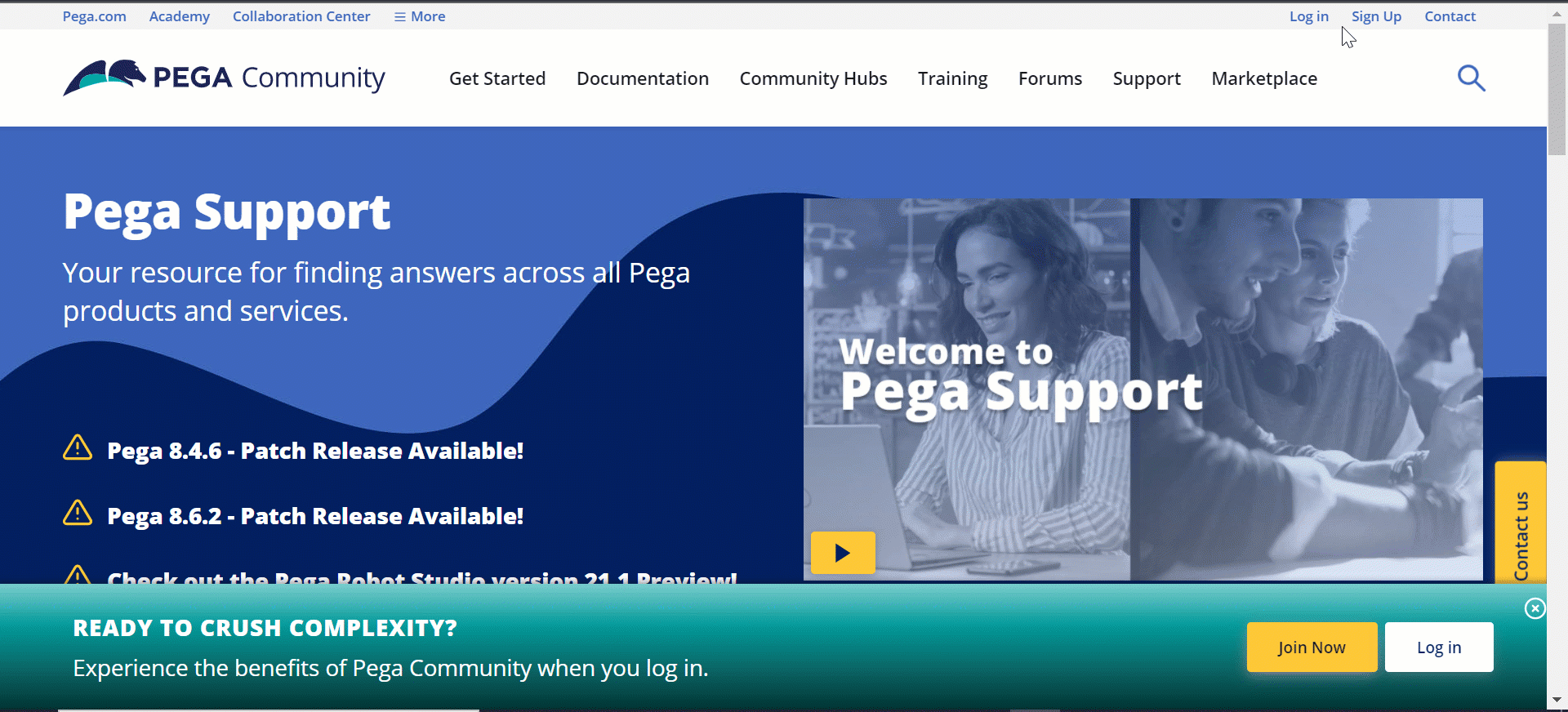 A gif showing how to log in to PDC through the Pega Support portal on Pega Community.